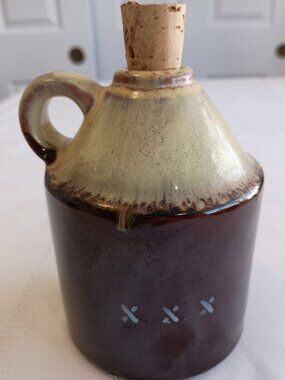 Small Vintage Stoneware Whiskey Jug with Cork Stopper, Made in Japan
